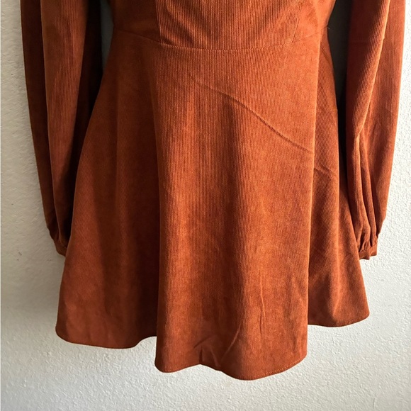 Francesca’s Paulette Corduroy Long Sleeve Rust Orange Mini Dress S - Picture 9 of 16